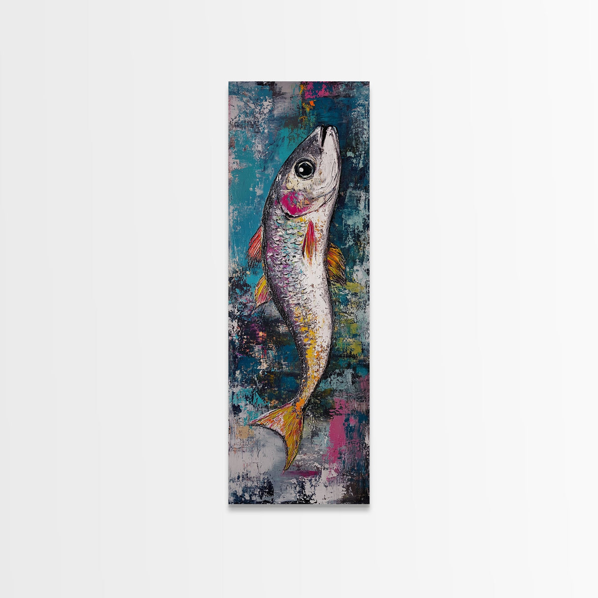 Fish Art, koi fish painting, fly fishing art, trout art, coastal decor, blue and green wall art, Canvas Print, living room art