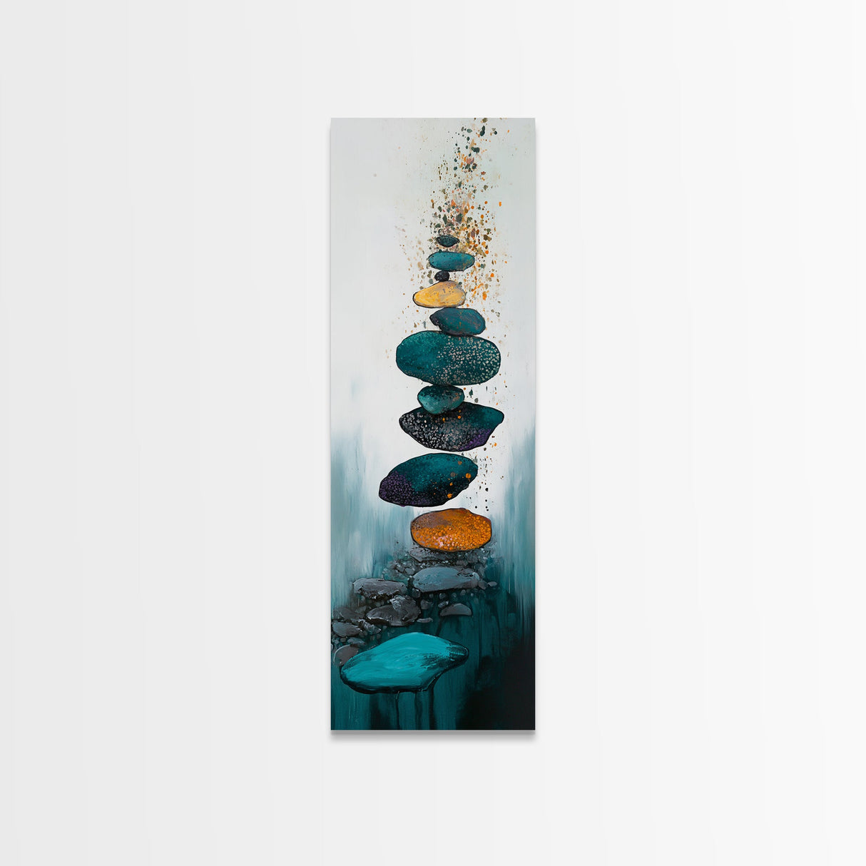Zen Stones, minimalist art, zen wall art, wabi sabi art, sage green wall art, extra wide art, tall narrow art, Canvas Print, boho art