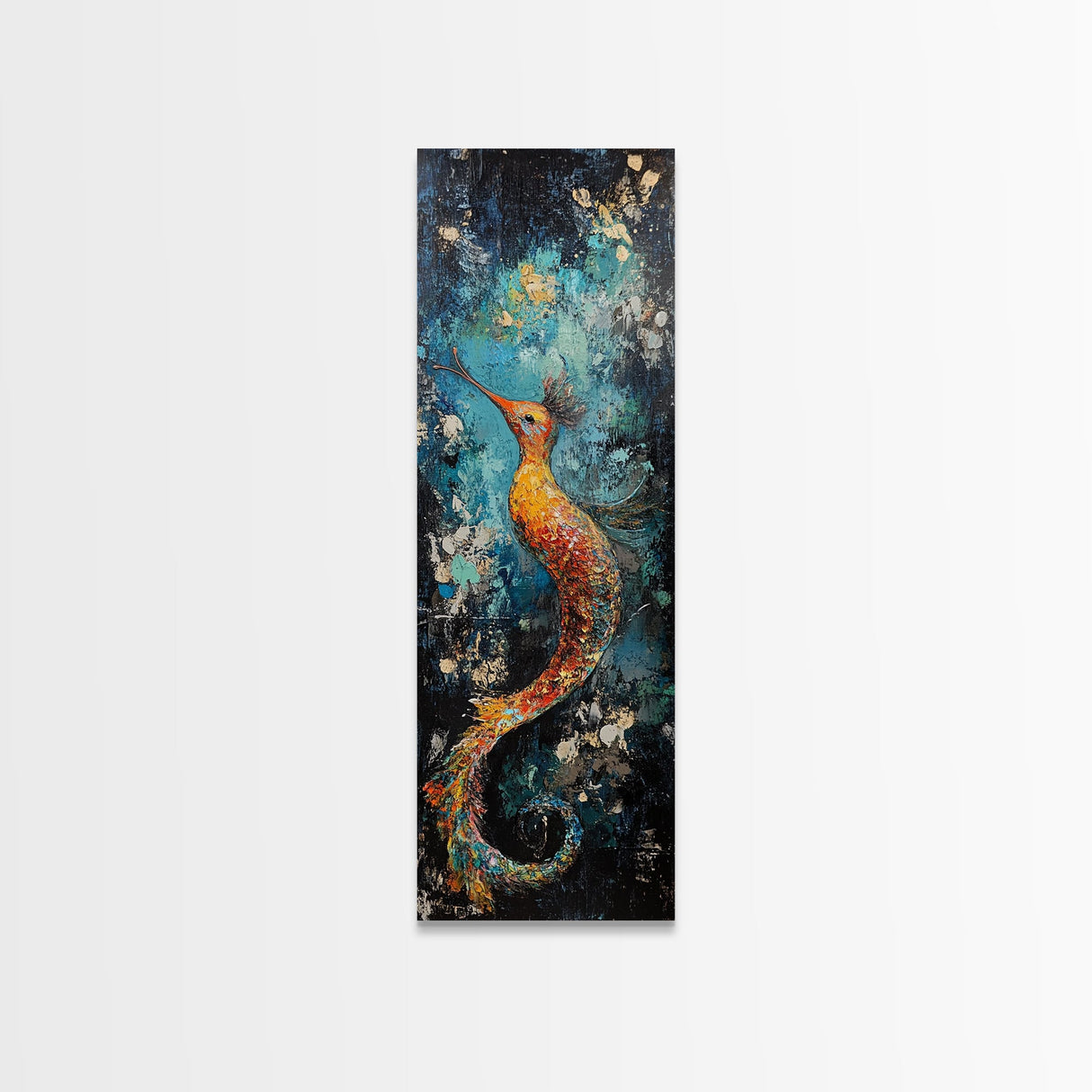 Fantasy Sea Creature, koi fish painting, moody art, whimsical art, wabi sabi art, framed canvas print, vertical wall art