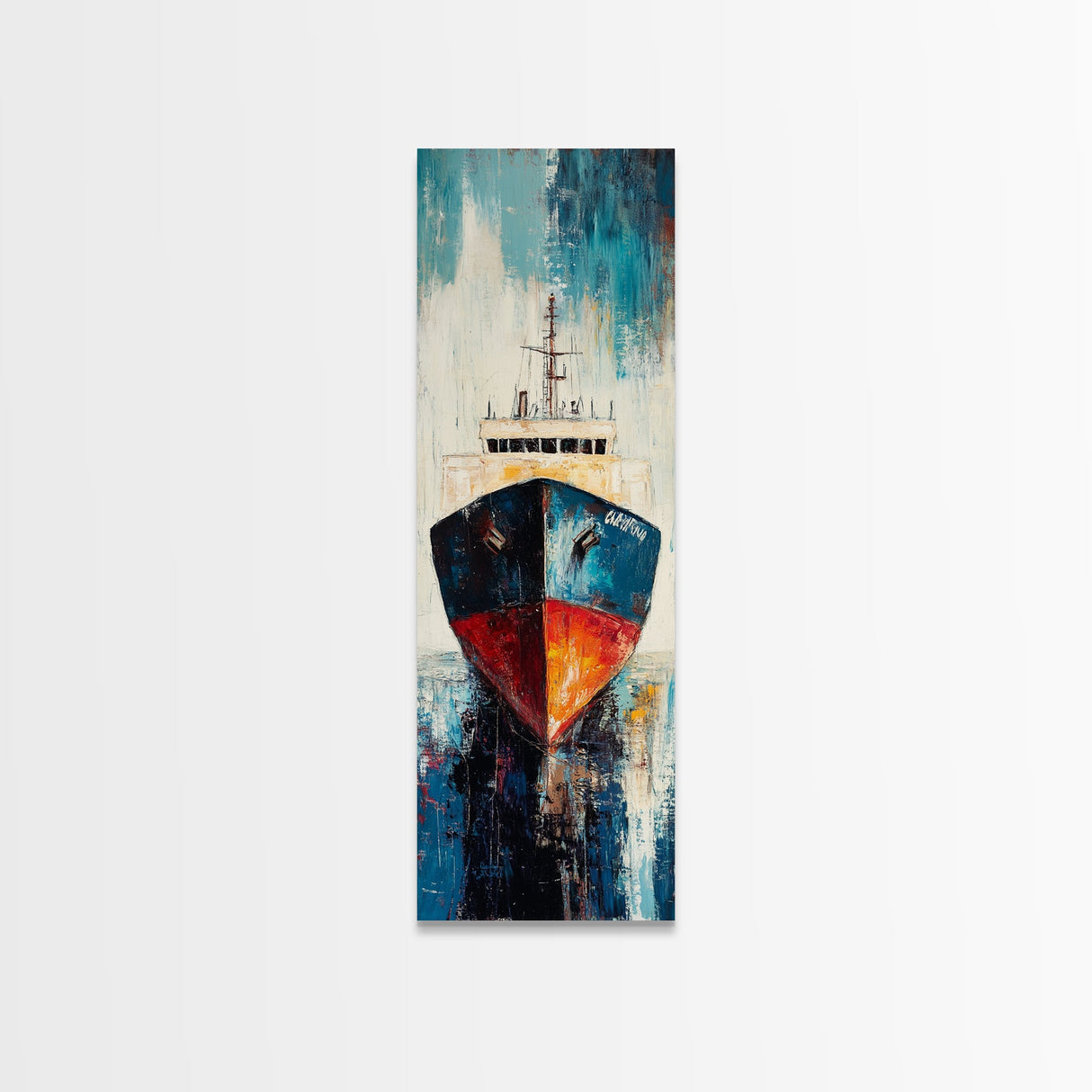 Fishing Boat Docked, nautical painting, maritime wall art, coastal cowgirl wall art, fishing decor, framed canvas print, vertical wall art