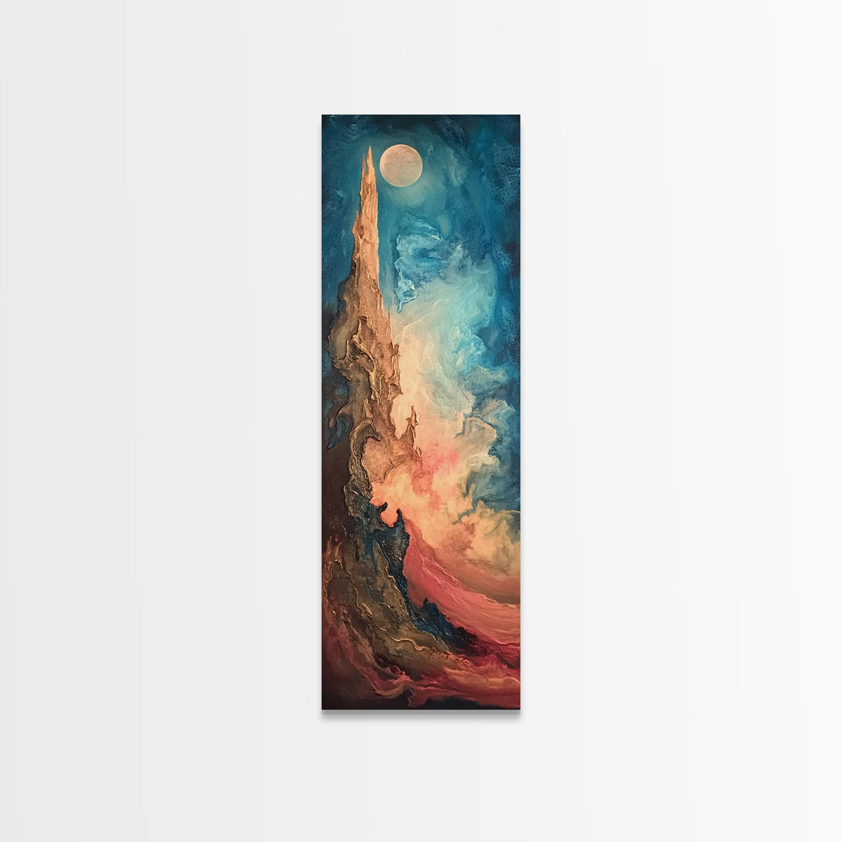 Fantasy Moon, Ozymandias art, dark romance painting, moon oil painting, moody art, framed canvas print, tall skinny art