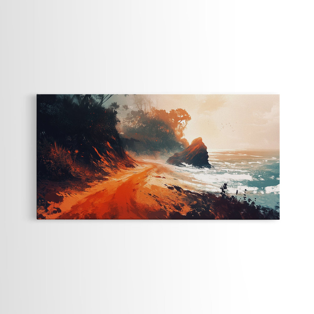 Coastal Road, southwest wall art, rustic decor, coastal landscape art, boho art, panoramic painting, gift idea for him, Canvas Print