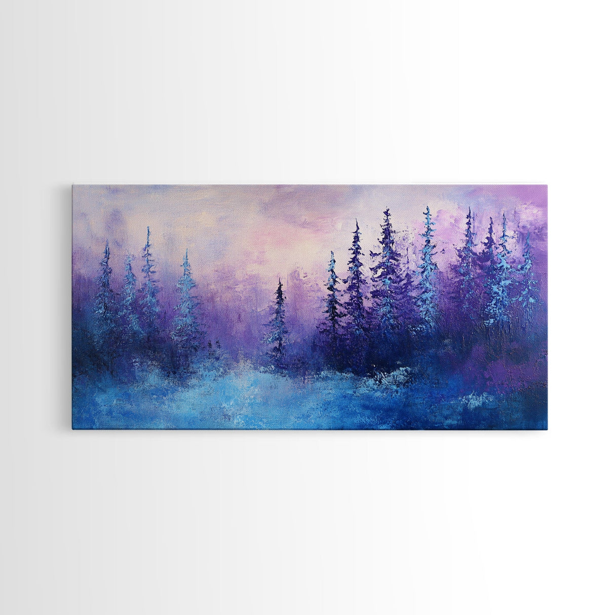 Forest at Dusk, Moody Art, Pine Tree Art, Smoky Mountain Art, Framed Canvas Print, Landscape Painting, Extra Wide Art