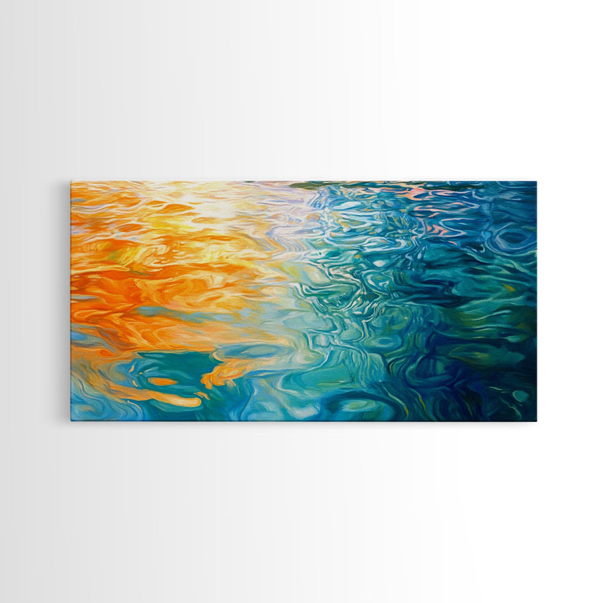Water Reflection, Abstract Seascape, Nautical Wall Art, Coastal Painting, Horizontal Wall Art, Canvas Print, Extra Wide Art