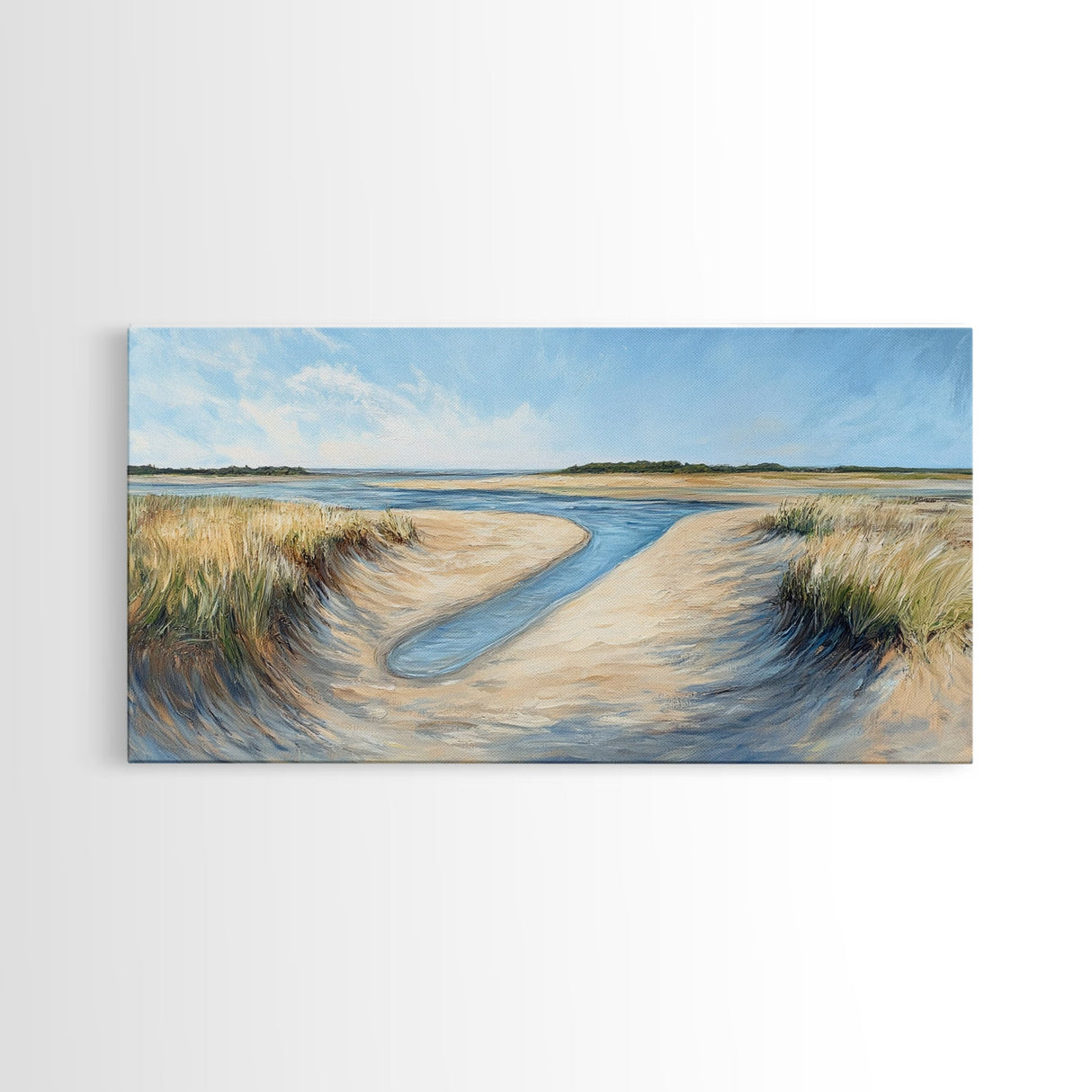 Marsh Painting, Coastal Landscape Art, Nautical Wall Art, Rustic Art, Framed Canvas Print, Extra Wide Art, Nature Inspired Artwork