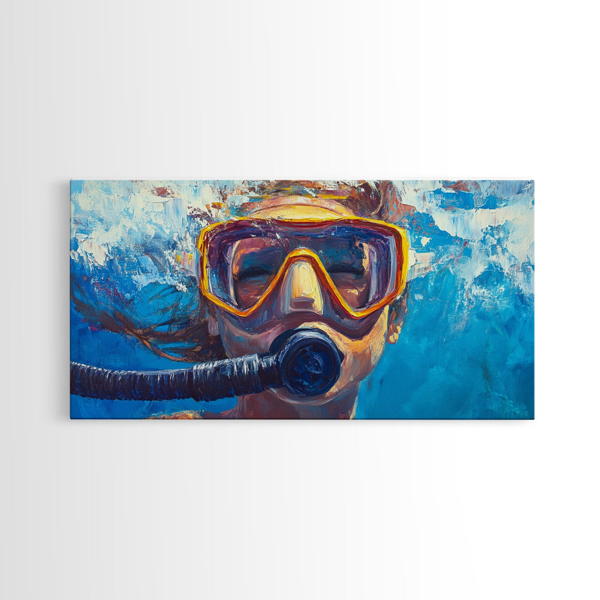 Scuba Diving Art, Coastal Decor, Ocean Wall Art, Framed Canvas Print, Nautical Painting, Beach Decor, Teal Wall Art