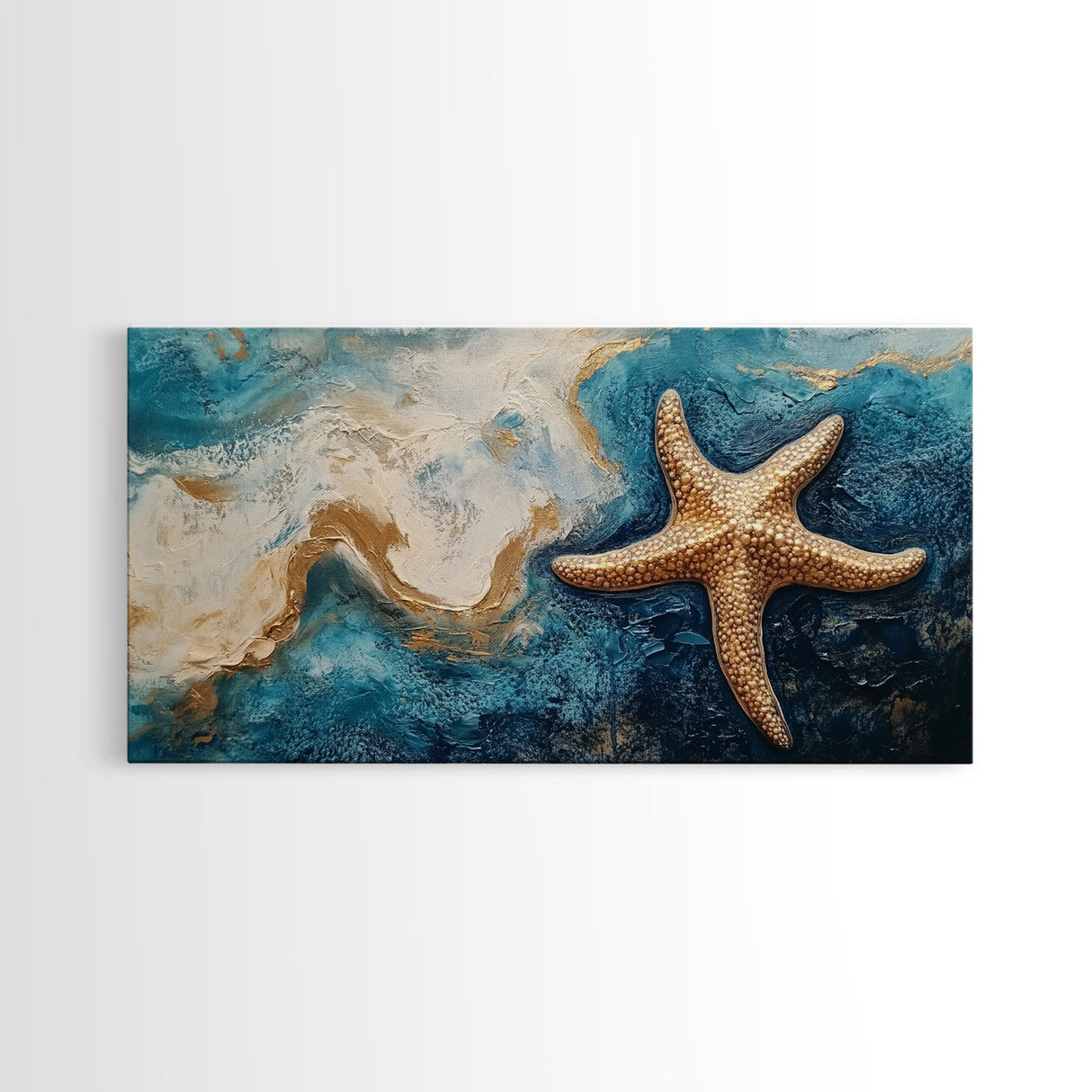 Starfish Painting, Coastal Wall Art, Ocean Art, Framed Canvas Print, Nautical Decor, Beach House Art, Blue and Green Wall Art