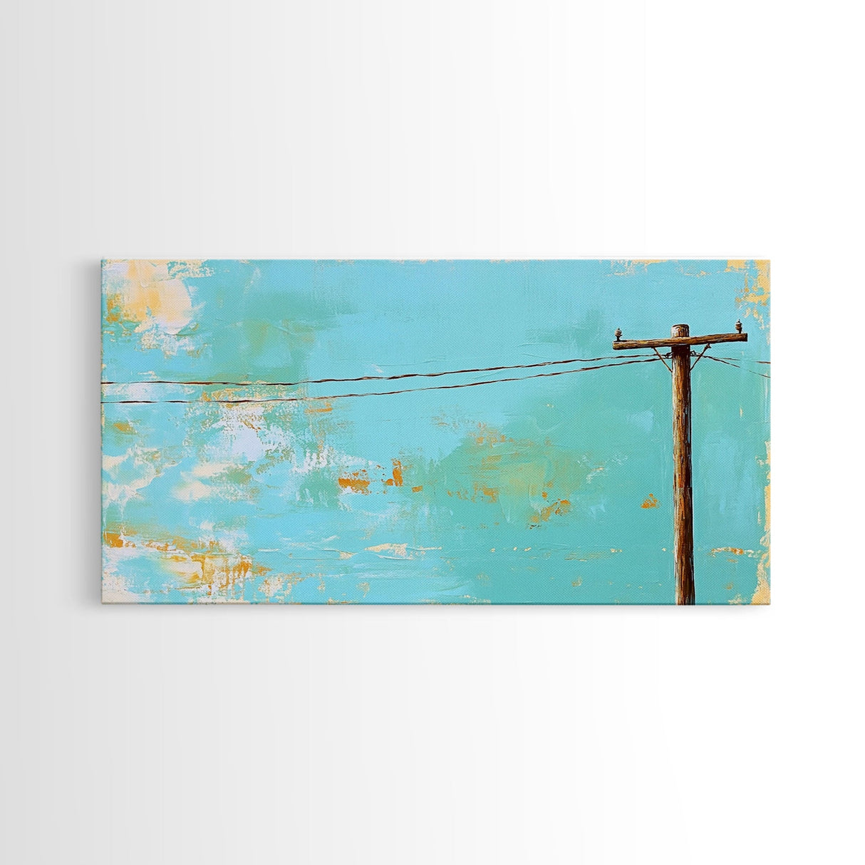 Power Lines, minimalist art, boho wall art, extra wide art, blue and green wall art, wabi sabi art, above sofa art, Canvas Print