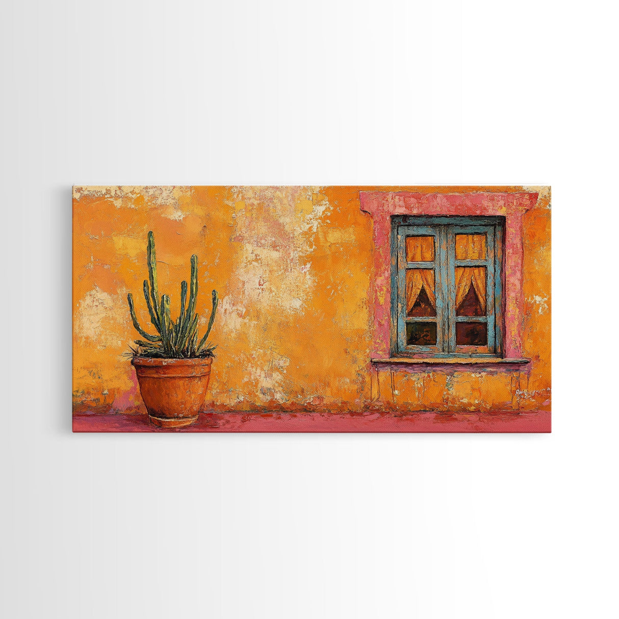 Mexican Window, Canvas Print, southwest wall art, warm color painting, extra wide painting, vibrant art, farmhouse art