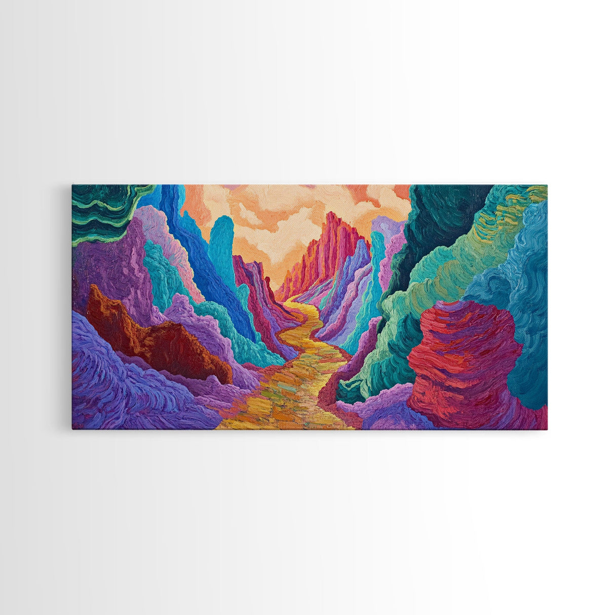 Vibrant canyon, abstract rocks, Canvas Print, mountain painting, southwest wall art, extra wide art, geometric wall art