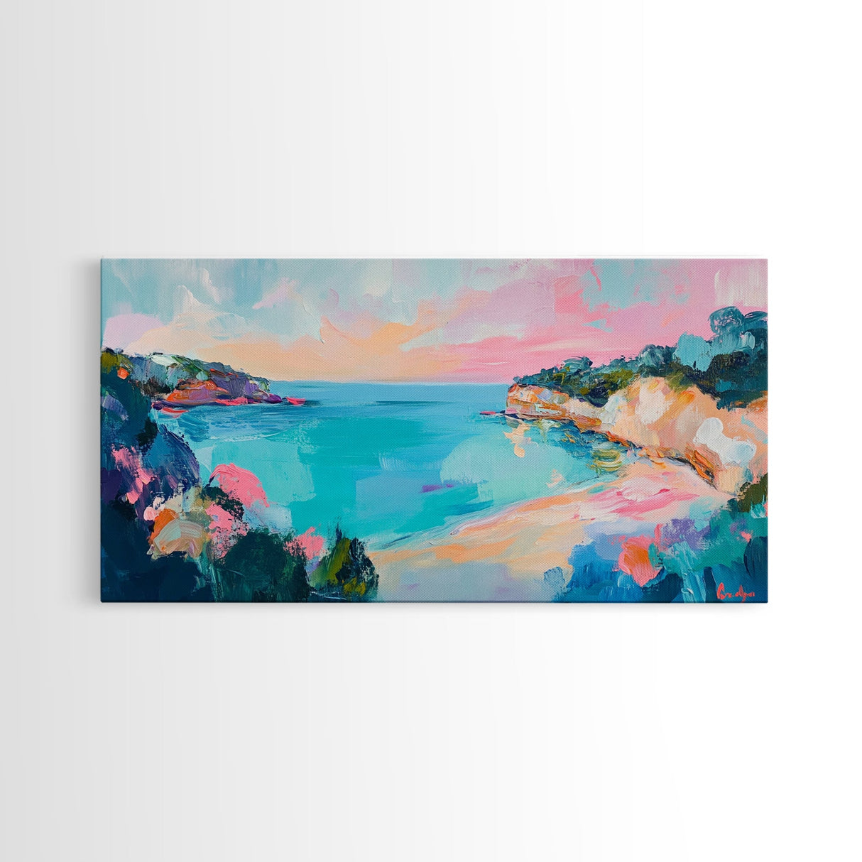Pastel Ocean, Colorful Coastal Painting, Seascape Art, Nautical Decor, Coastal Cowgirl Wall Art, Canvas Print, Extra Wide Art