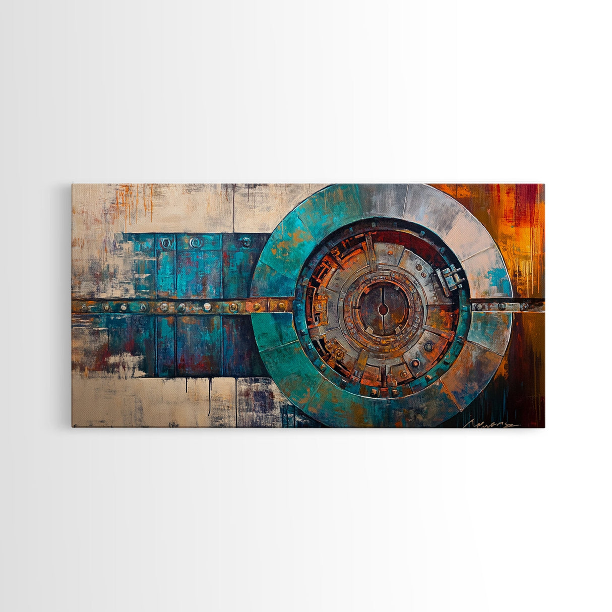 Industrial Vault, Steampunk Wall Art, Mechanical Wall Art, Extra Wide Art, Horizontal Wall Art, Framed Canvas Print, Living Room Art, Moody Art