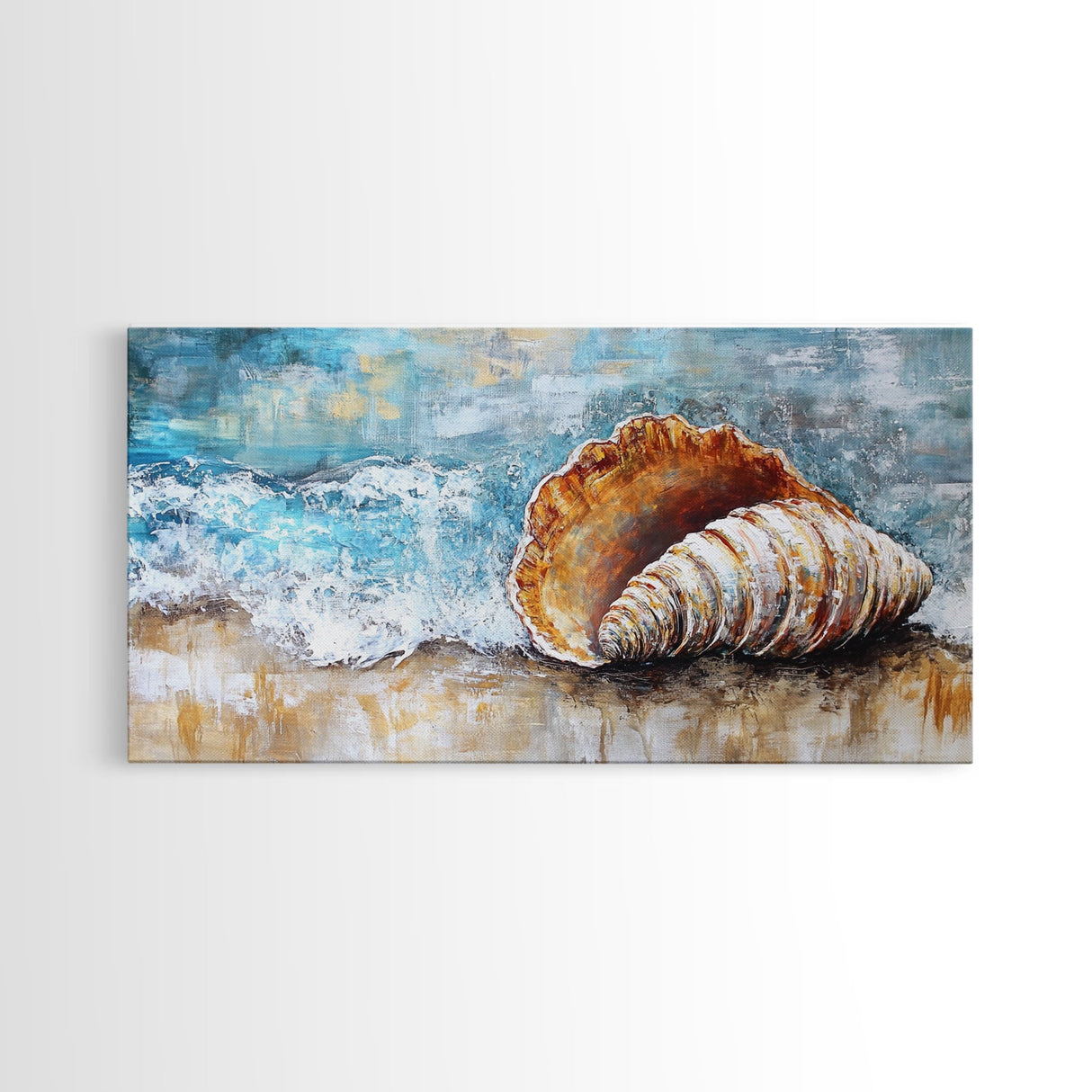 Seashell Art, Coastal Landscape, Nautical Wall Art, Rustic Wall Art, Extra Wide Art, Horizontal Wall Art, Framed Canvas Print, Beach House Decor