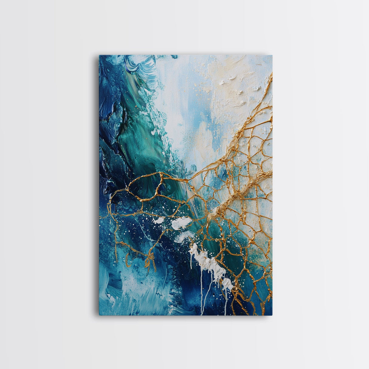 Abstract Ocean Painting, Coastal Wall Art, Blue and Gold Art, Nautical Decor, Contemporary Seascape, Canvas Print