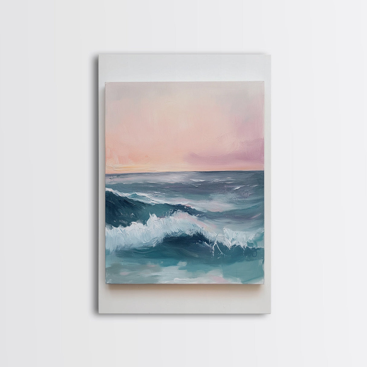 Ocean Sunset Waves, coastal decor, nautical painting, pink orange wall art, coastal landscape art, Canvas Print