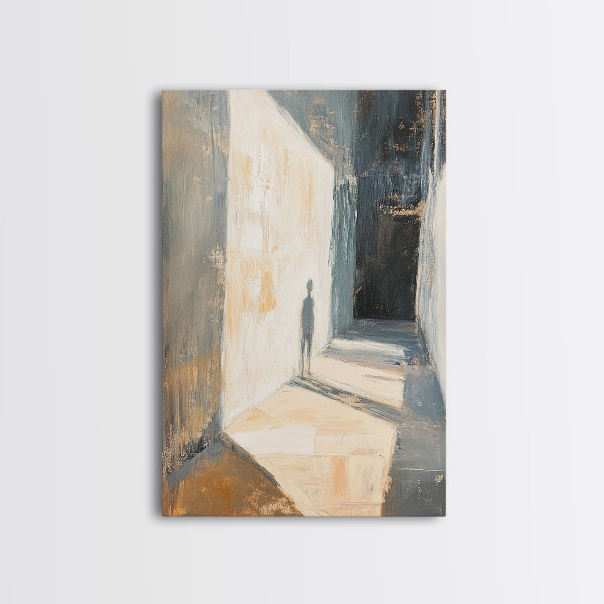 Shadowed Hallway, moody art, wabi sabi wall art, minimalist art, vertical wall art, framed canvas print, above bed wall art