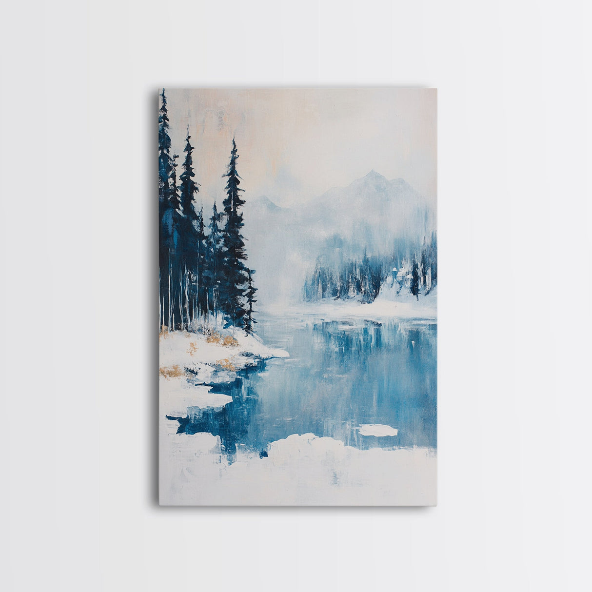 Snowy Mountain Scene, pine tree art, smoky mountain art, landscape painting, framed canvas print, rustic wall art, above sofa art