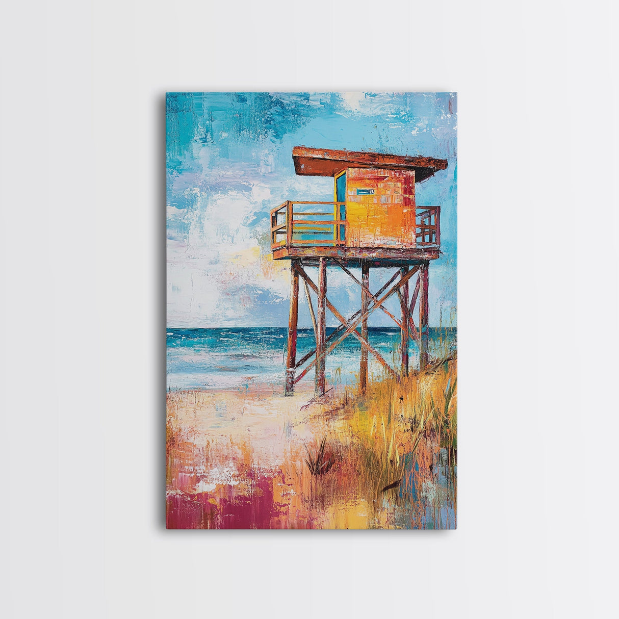 Lifeguard, Beach, Surf, Framed Canvas Print, coastal painting, beach house art, coastal cowgirl wall art, surf wall art, nautical painting