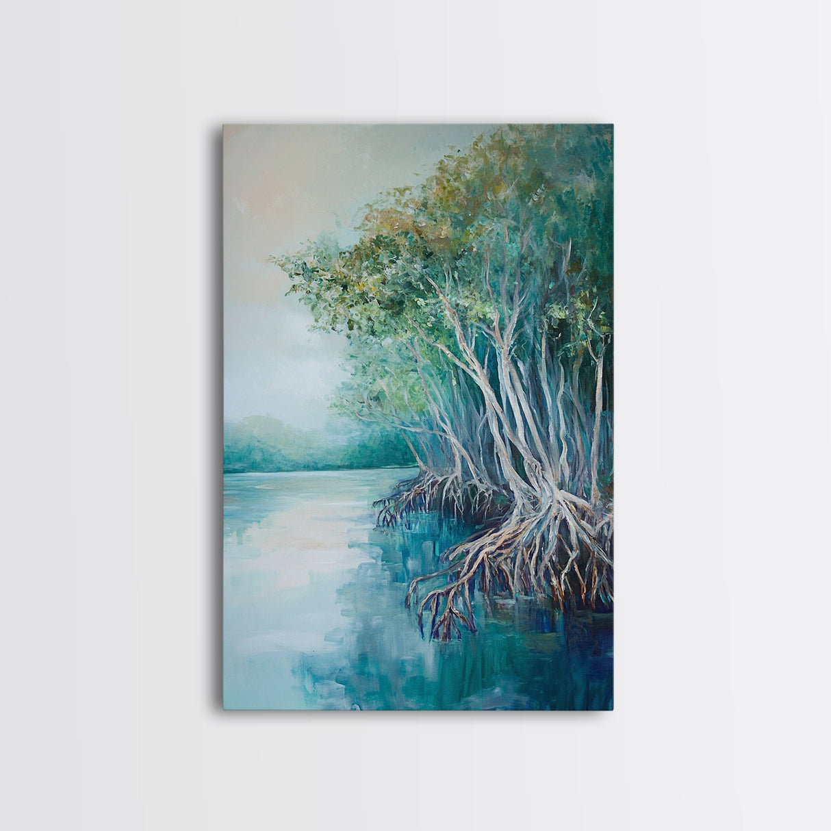 Mangrove Trees, coastal landscape art, tropical art, teal wall art, beach house decor, nautical wall art, Canvas Print, extra wide art