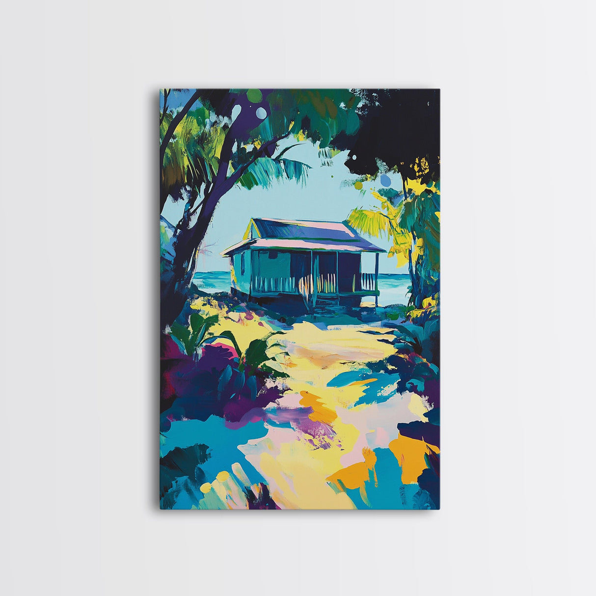 Tropical House, Hawaii Art, Coastal Cowgirl Wall Art, Palm Tree Painting, Coastal Landscape Art, Canvas Print, Living Room Art