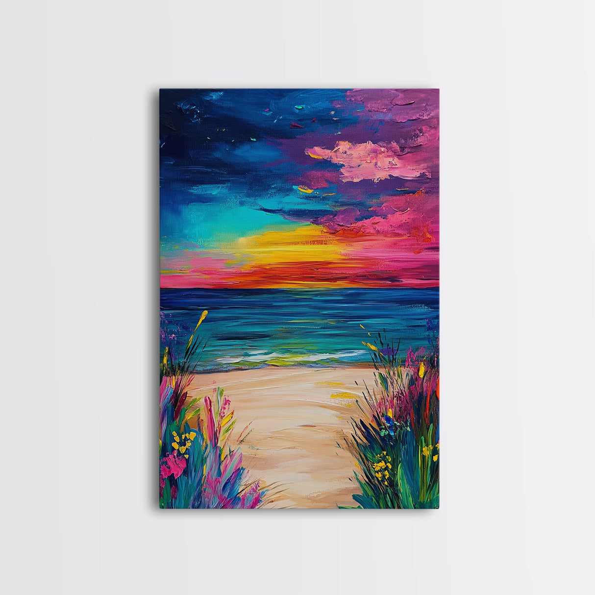 Colorful Sunset, coastal painting, seascape painting, pink orange wall art, Canvas Print, coastal cowgirl wall art, above bed wall art