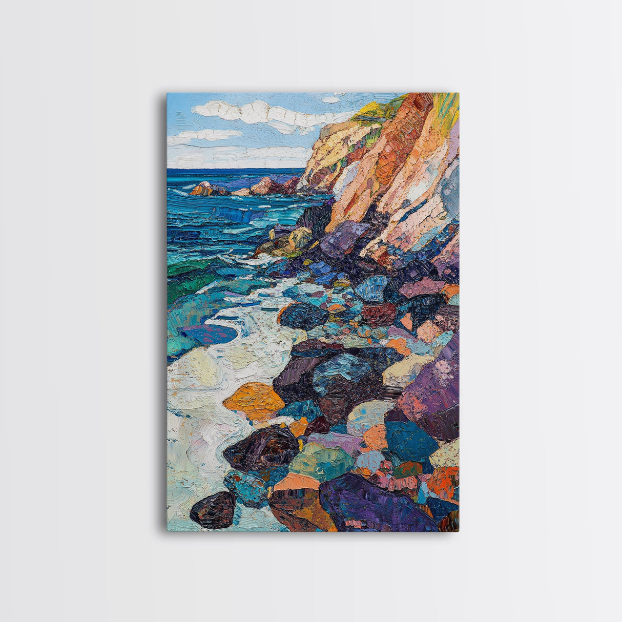 Colorful Cliffs, Ocean Painting, Canvas Print, Coastal Landscape Art, Nautical Decor, Rustic Art, Southwest Wall Art, Gift Idea