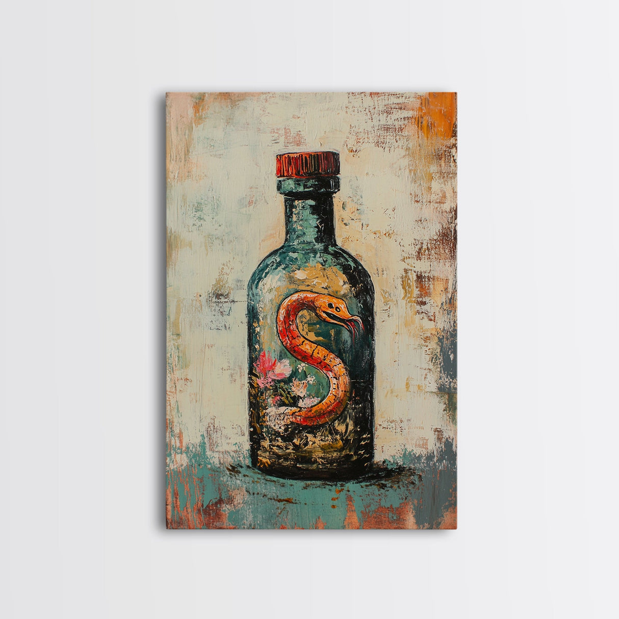 Snake in Bottle Canvas Print Dark Fantasy Art, Mysterious Wall Decor, Surrealism Artwork, Eclectic Home Decor, Gothic Wall Art
