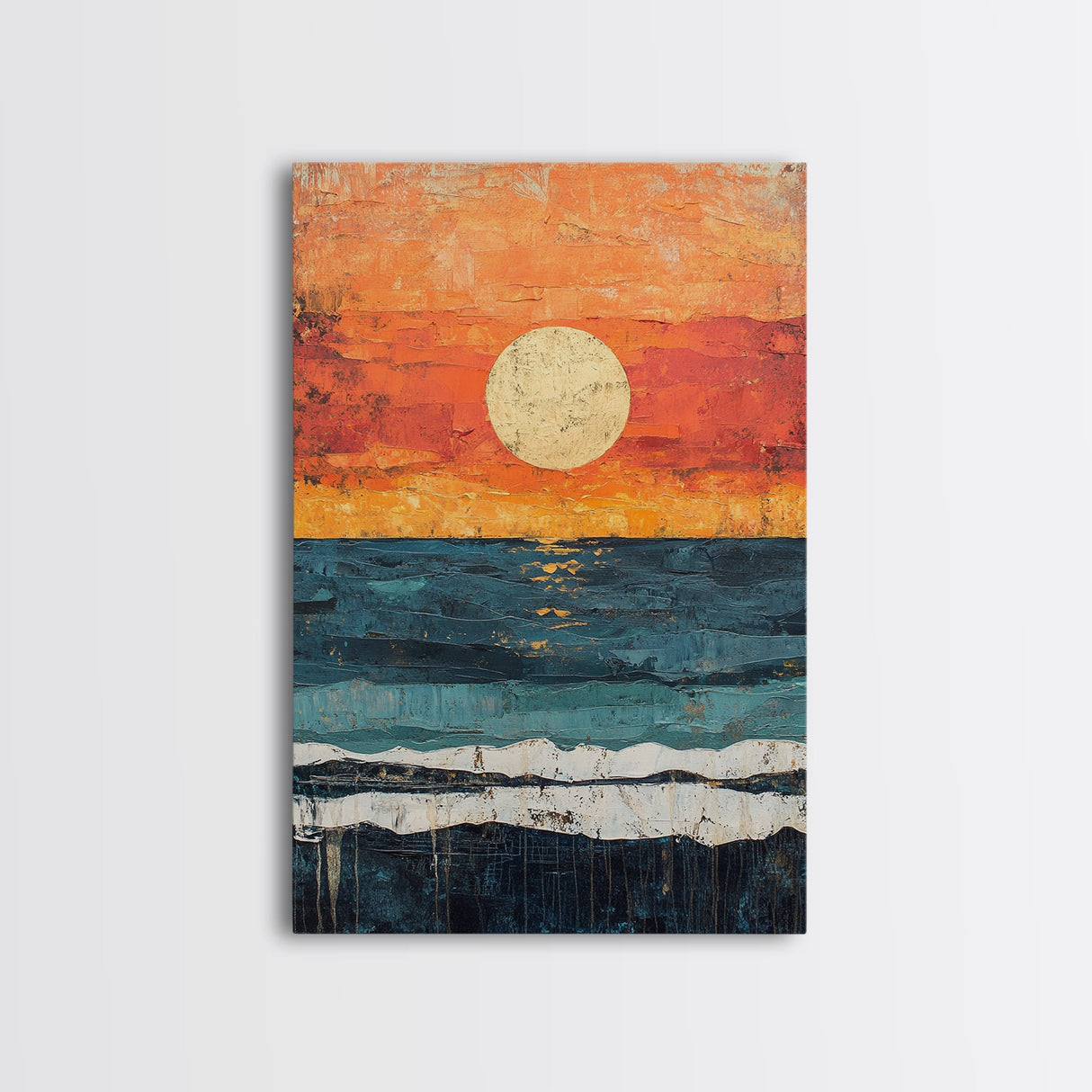 Vibrant Sunset Seascape Canvas Print, Beach House Art, Coastal Sunset Painting, Ocean View Wall Art, Nautical Home Decor, Serene Landscape