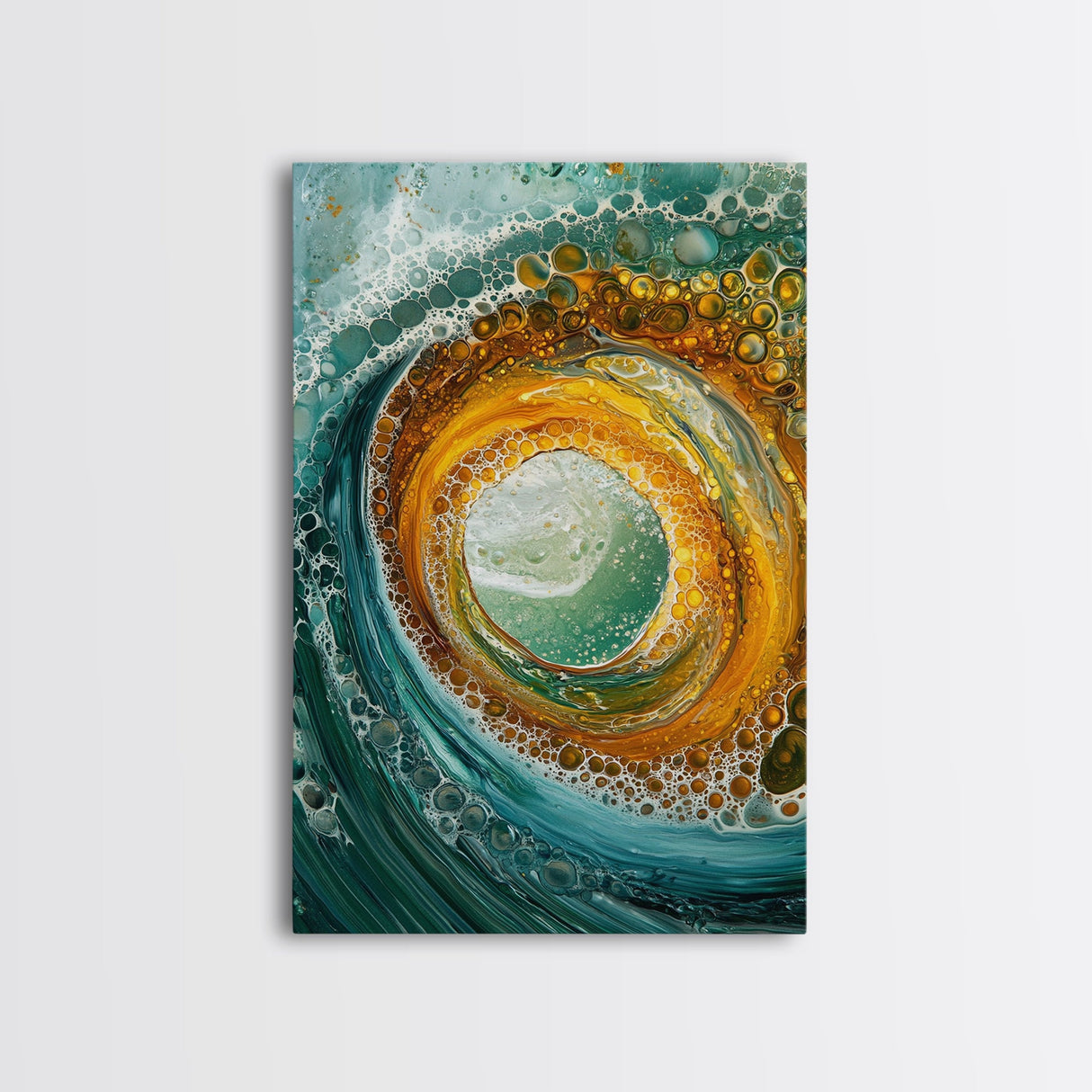 Ocean Wave Swirl Canvas Print | Abstract Beach Wall Art | Turquoise Gold Painting | Coastal Home Decor | Surfer Wall Art