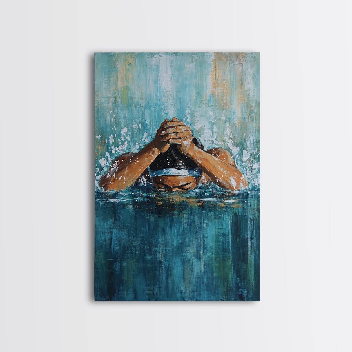 Swimmer Strength Canvas Print | Athlete Wall Art | Motivational Sports Painting | Modern Home Decor | Blue Water Abstract