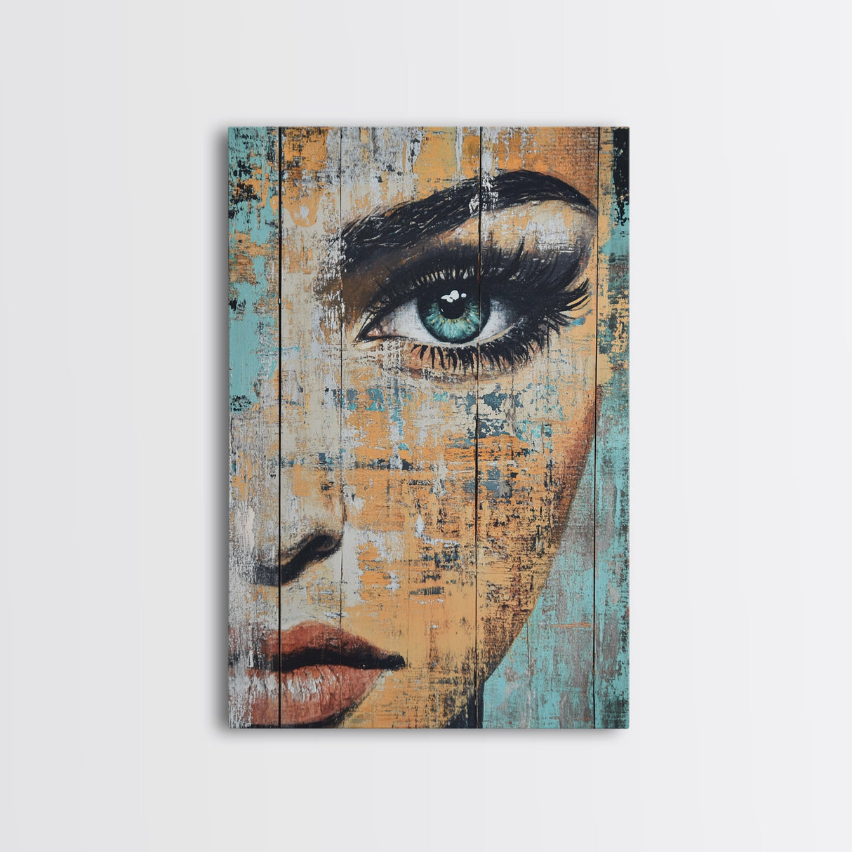 Blue Eye Portrait Canvas Print Realistic Face Painting Modern Wall Art Feminine Home Decor Urban Street Style Artwork Unique Gift