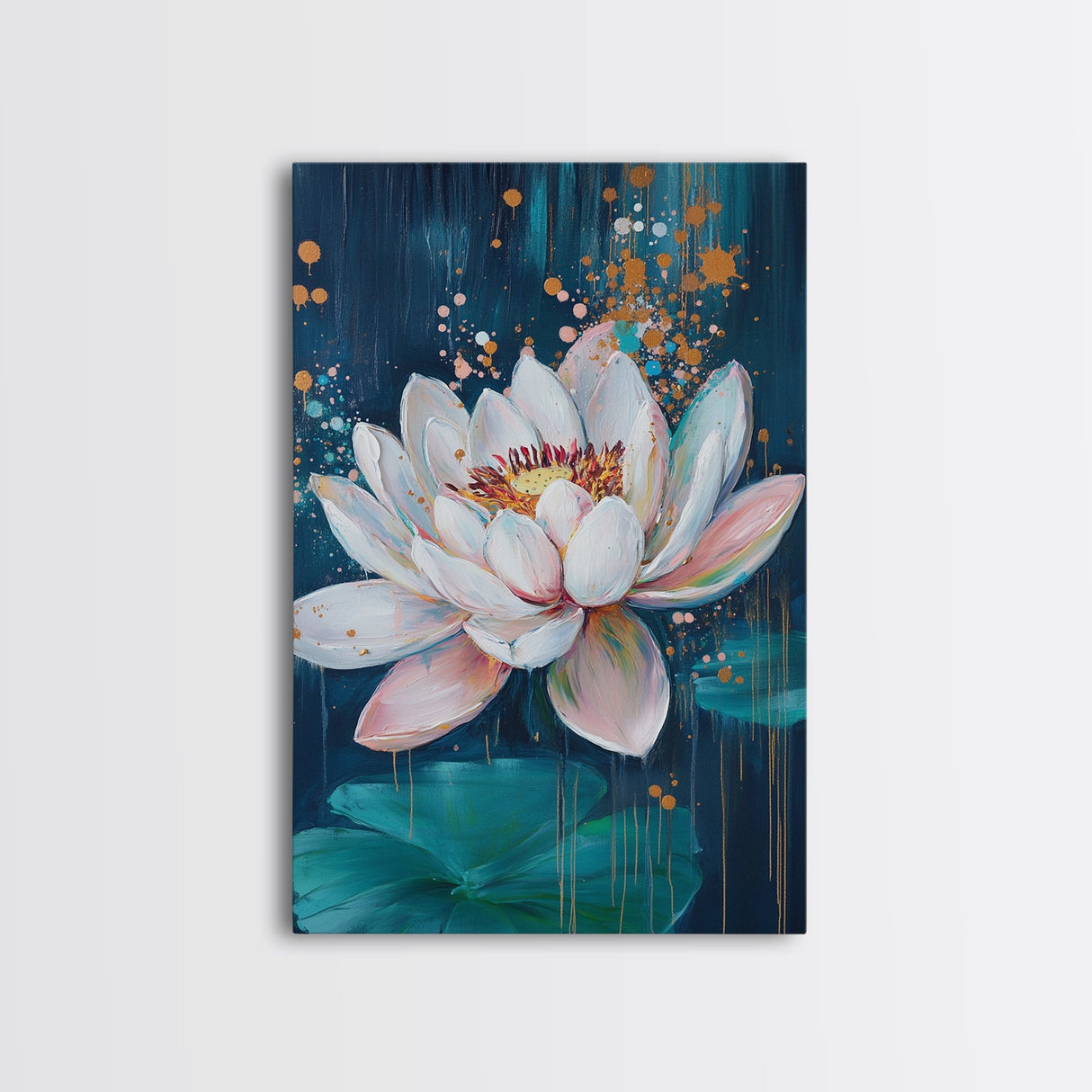 Lotus Flower Canvas Print Zen Wall Art Spiritual Meditation Decor Feminine Botanical Painting Bedroom Bathroom Boho Gift