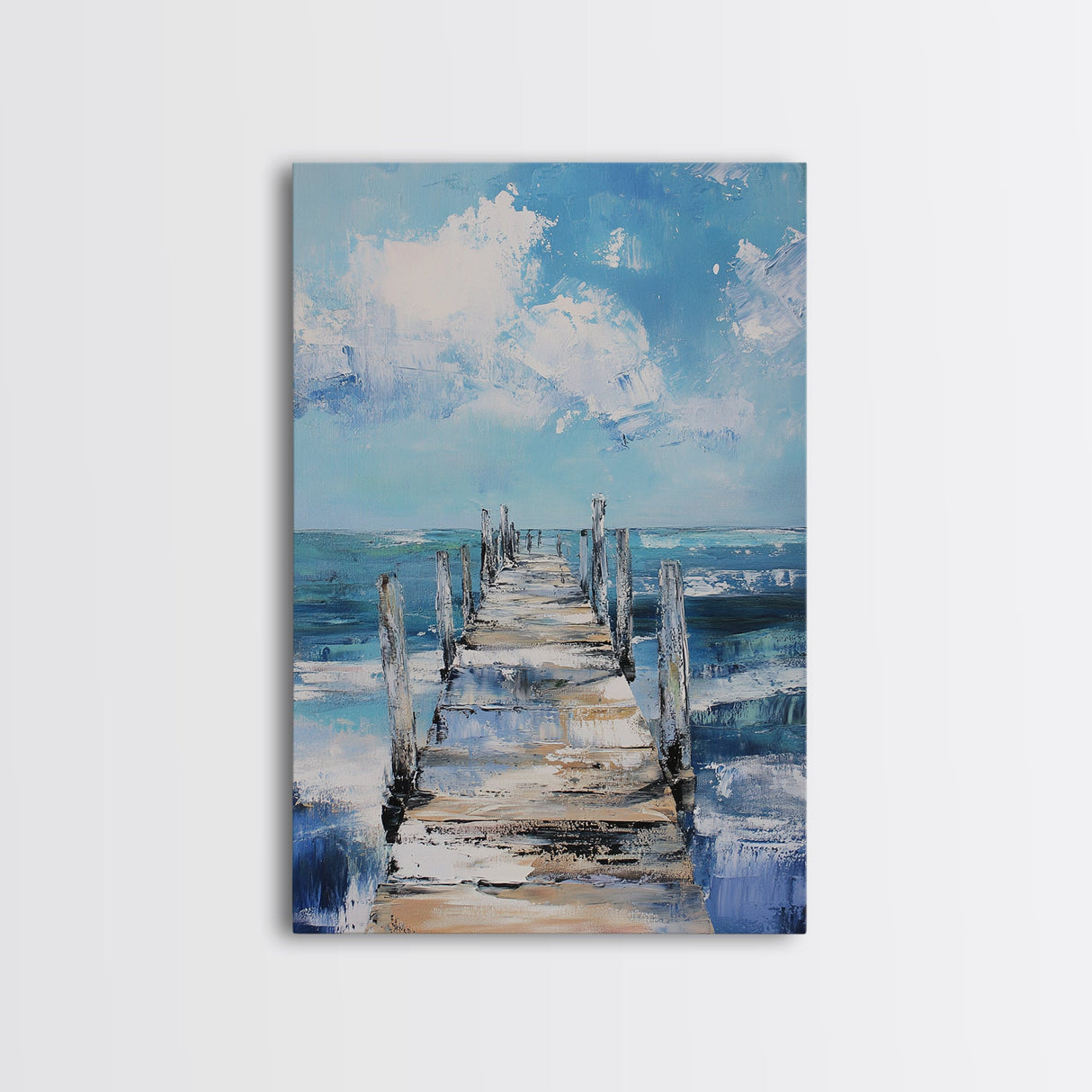 Wooden Pier Canvas Print Coastal Wall Art Beach House Decor Serene Ocean Painting Nautical Living Room Modern Home Gift