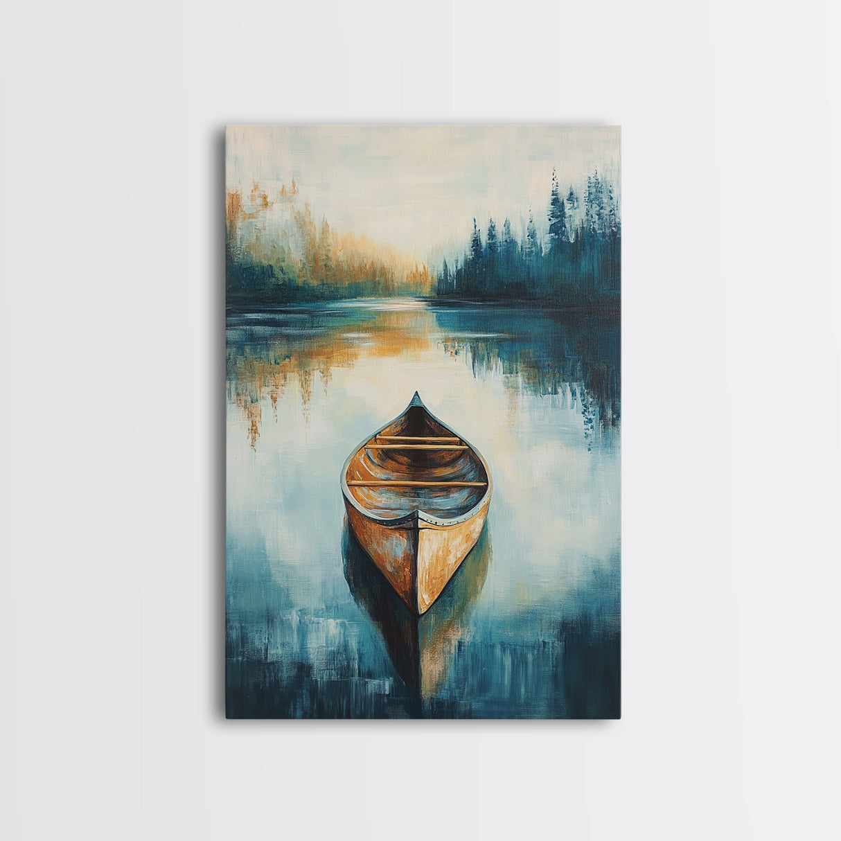 Still Water Canoe, Lake Tahoe Art, Nautical Painting, Rustic Wall Art, Moody Art, Extra Wide Art, Above Couch Art, Canvas Print