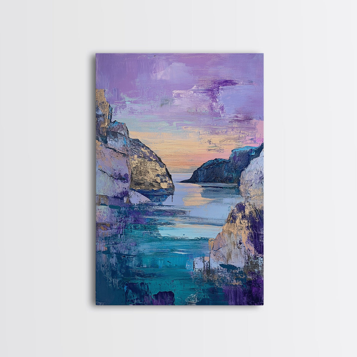 Sunset Cove, Moody Seascape, Coastal Landscape, Nautical Wall Art, Blue and Green Wall Art, Extra Wide Art, Boho Art, Canvas Print