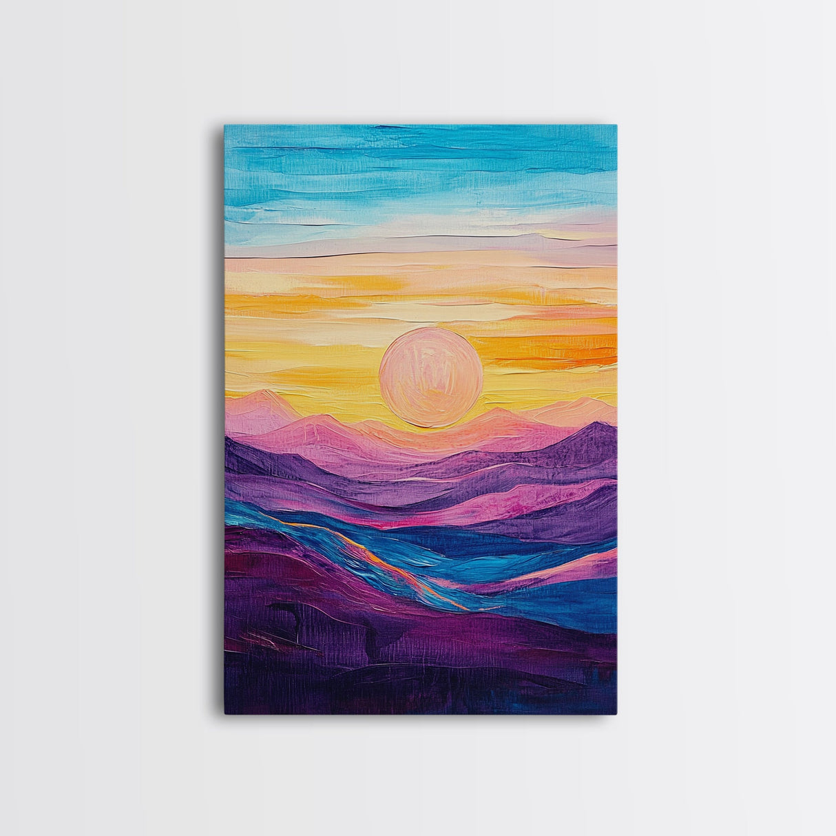 Sunset Horizon, Mountain Painting, Pink Orange Wall Art, Abstract Landscape Art, Canvas Print, Above Sofa Art, Bedroom Art