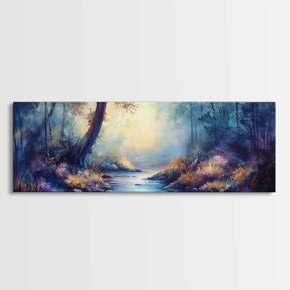 Enchanted Forest Stream Canvas Print Fantasy Landscape Wall Art Mystical Nature Decor Living Room Artwork Whimsical Tree Art