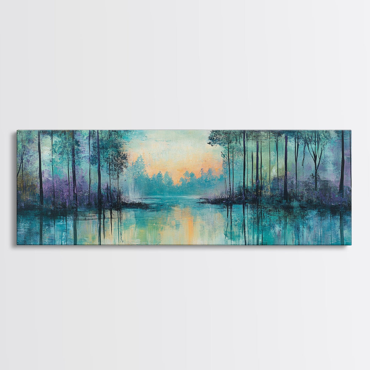 Twilight Lake Canvas Print Tranquil Nature Wall Art, Reflective Water Landscape, Mystical Forest Painting, Serene Bedroom Wall Decor
