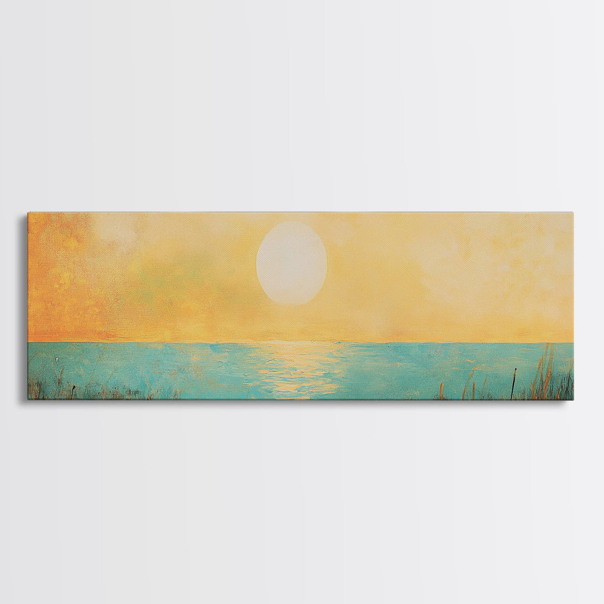 Golden Sunset Coastal Canvas Print, Minimalist Ocean Wall Art, Warm Beach Decor, Large Modern Art, Bedroom Wall Art, Nature Painting