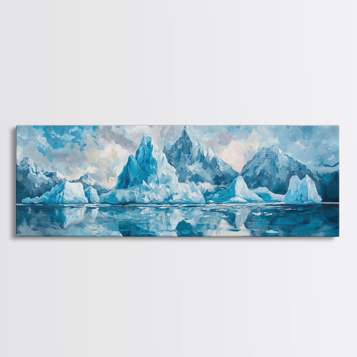 Iceberg Mountain Reflection Canvas Print, Arctic Nature Wall Art, Cool Blue Home Decor, Large Landscape Painting, Modern Office Art