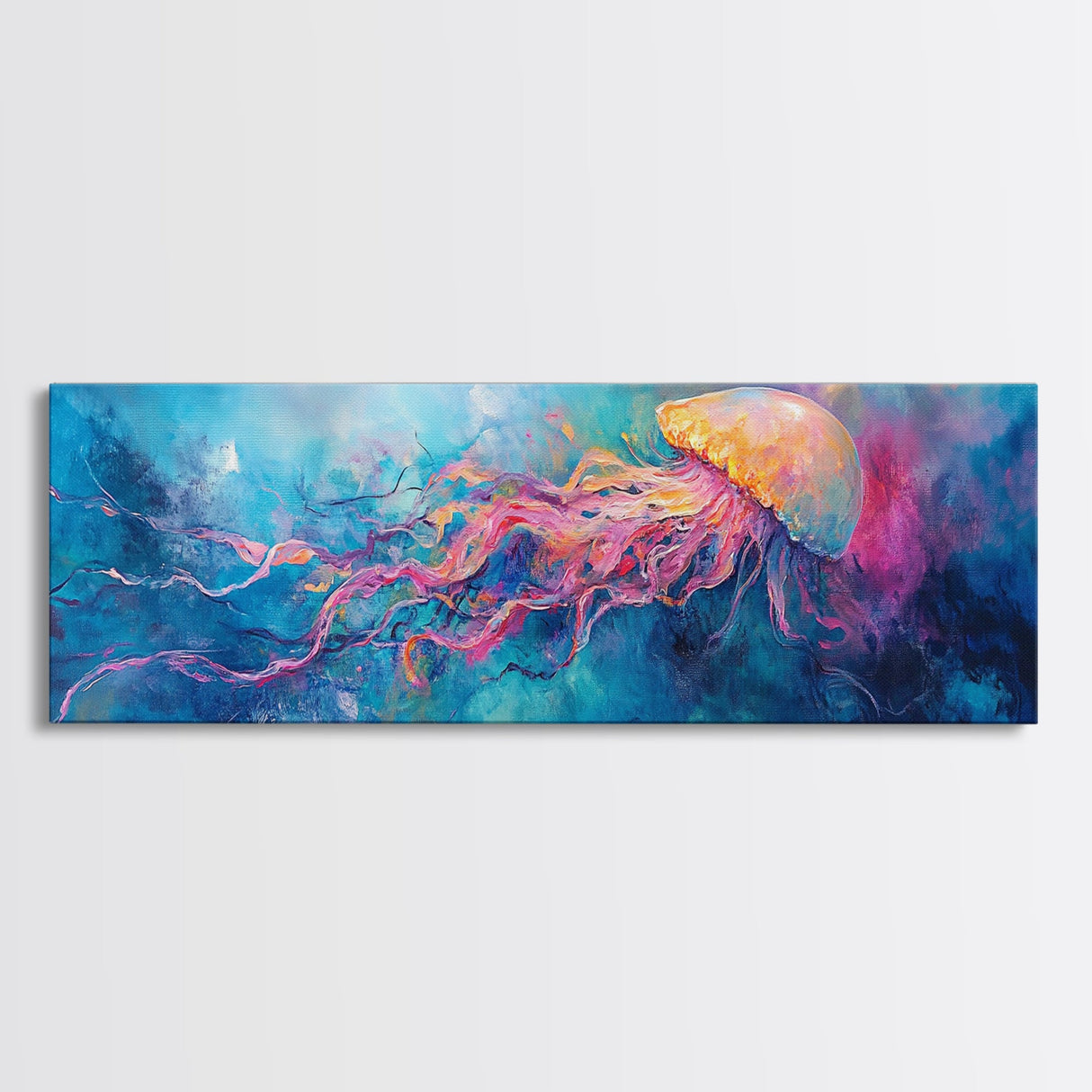 Jellyfish Underwater Fantasy Canvas Print, Vibrant Ocean Life Wall Art, Deep Sea Painting, Marine Bedroom Decor, Nature Lover Gift