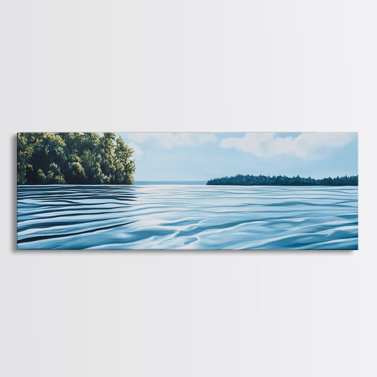 Tranquil Lake Scene, Peaceful Water Reflection Art, Minimalist Landscape, Blue Wall Art, Relaxing Office Decor, Large Wall Art
