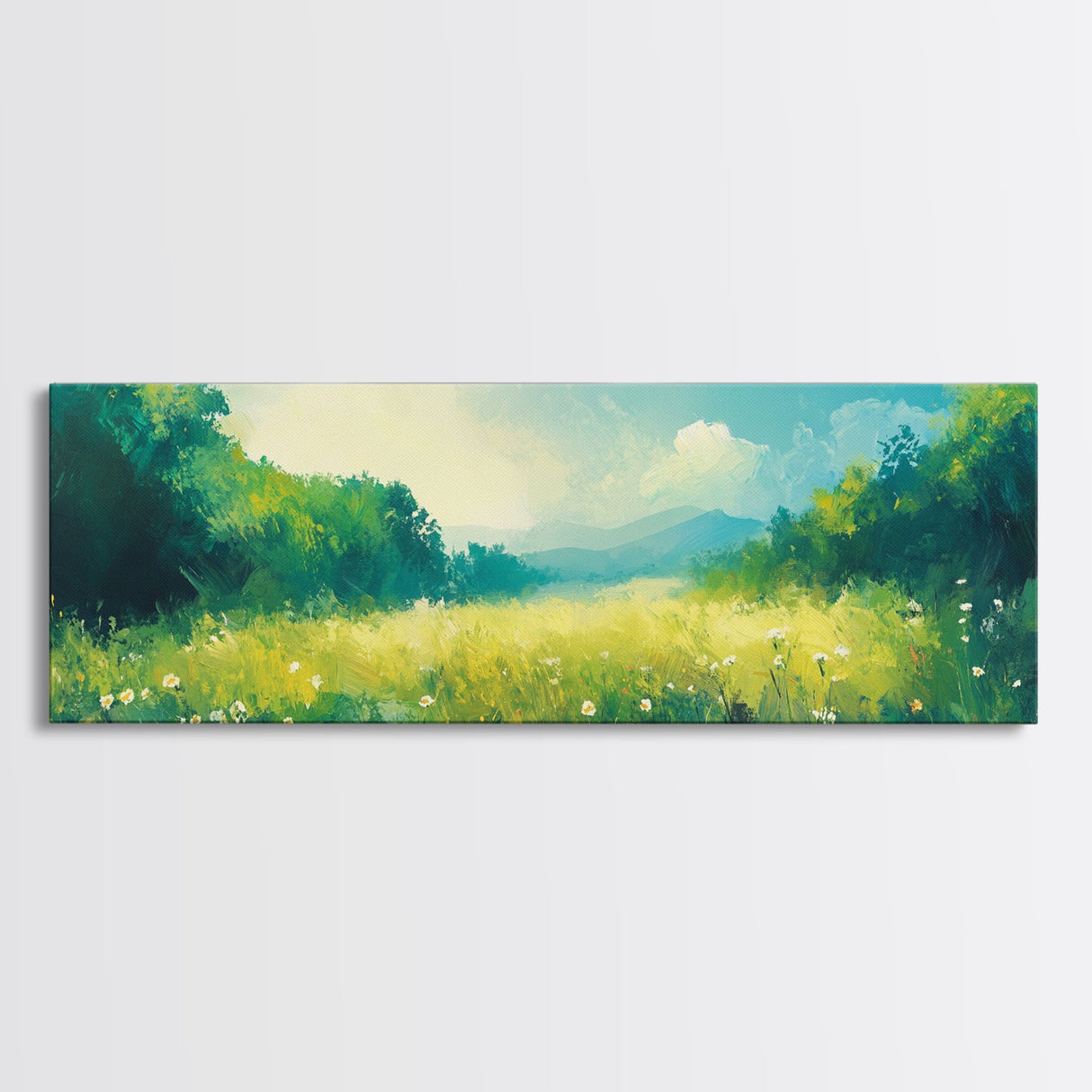 Serene Meadow Landscape Framed Canvas Print Nature Wall Art Impressionist Painting Summer Home Decor Bedroom or Office Wall Accent