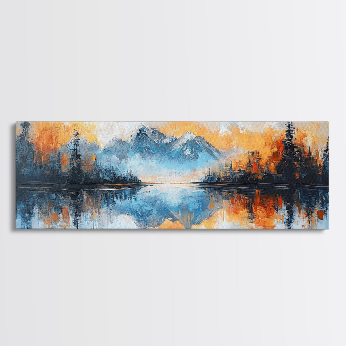 Reflective Lake Canvas Print Serene Mountain Art, Tranquil Water Painting, Fall Nature Wall Decor, Rustic Artwork, Large Wall Art