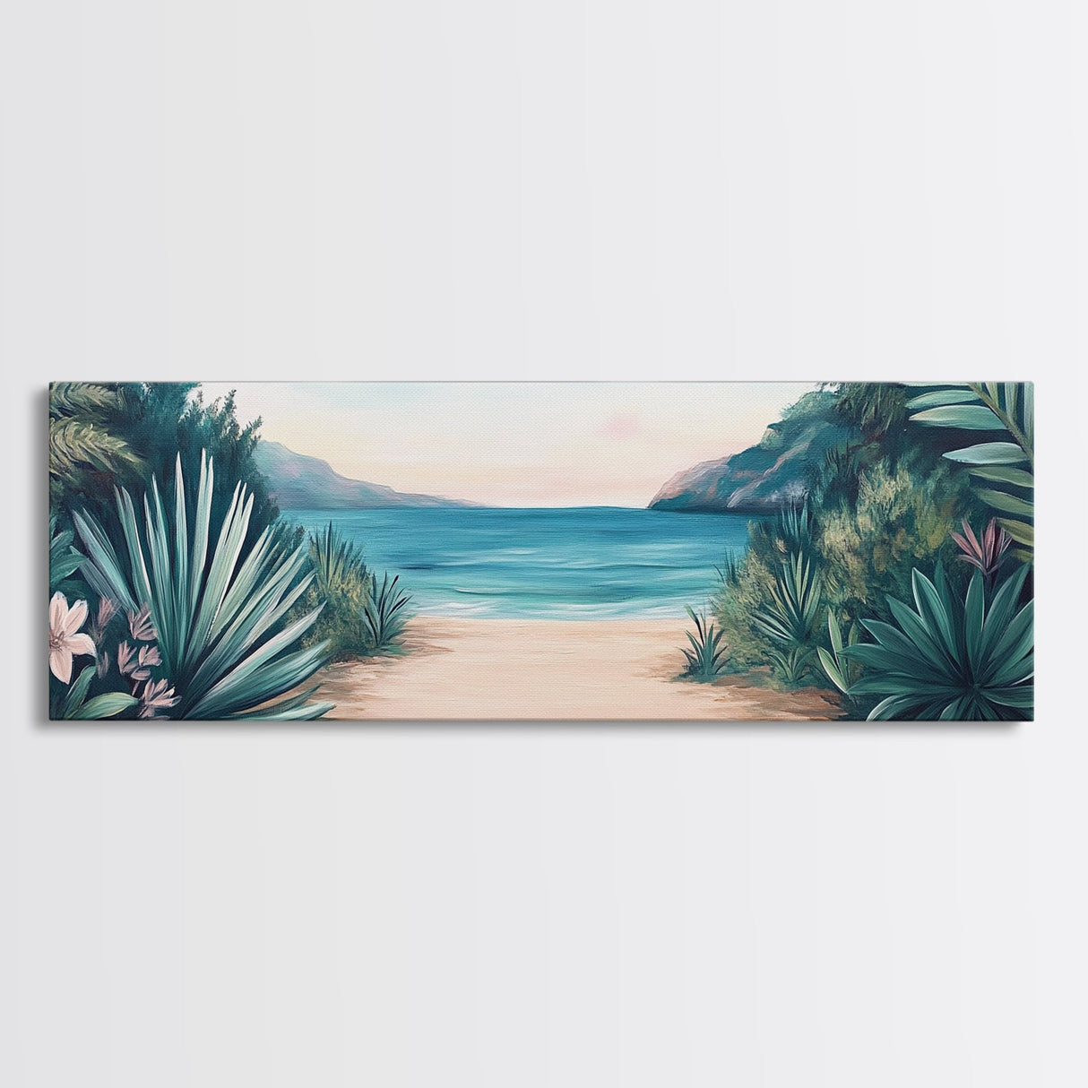 Secluded Beach Path Canvas Print Tropical Escape Painting Nature Coastal Wall Art Calm Ocean Scene Large Wall Art Living Room