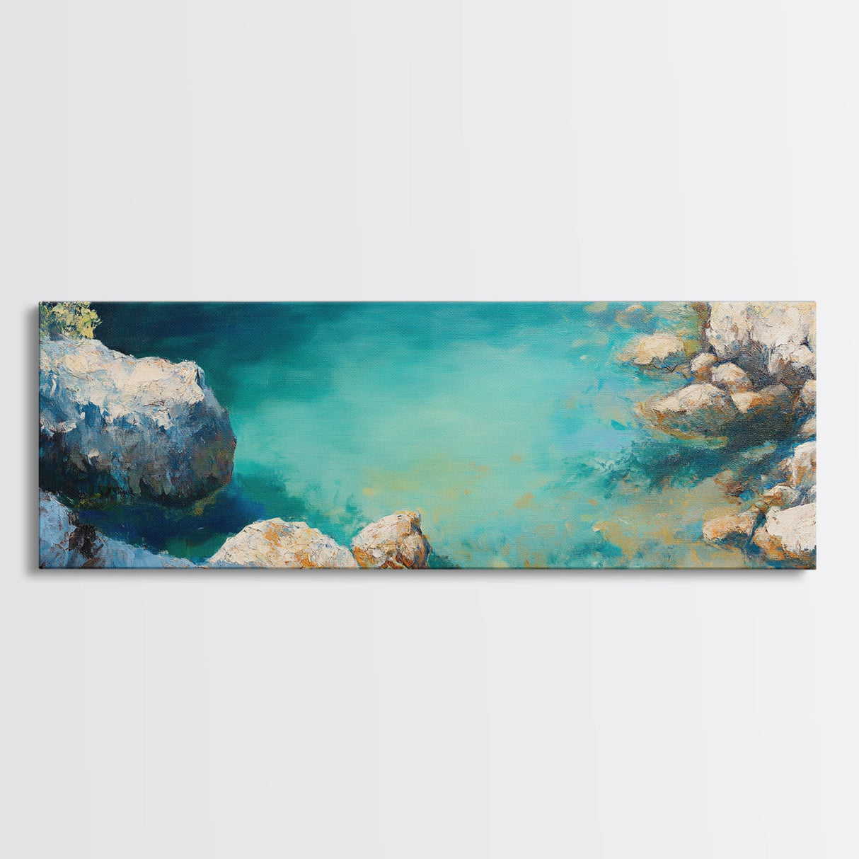 Turquoise Water Cove Framed Canvas Print Coastal Wall Art, Modern Beach Artwork, Ocean Decor, Minimalist Seascape Painting, Bedroom Art