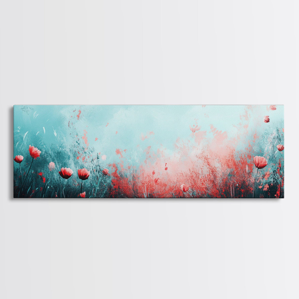 Dreamy Floral Poppy Field Canvas Print, Boho Wall Art, Nature Botanical Decor, Feminine Aesthetic Painting, Bedroom Wall Art