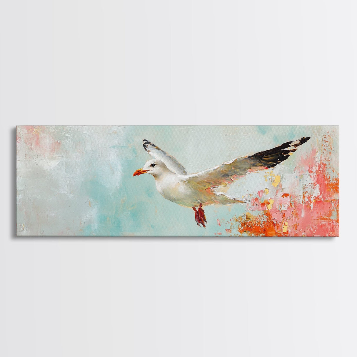 Seagull Flight Canvas Print Coastal Wall Art, Beach House Decor, Soaring Bird Painting, Ocean Lover Gift, Minimalist Art
