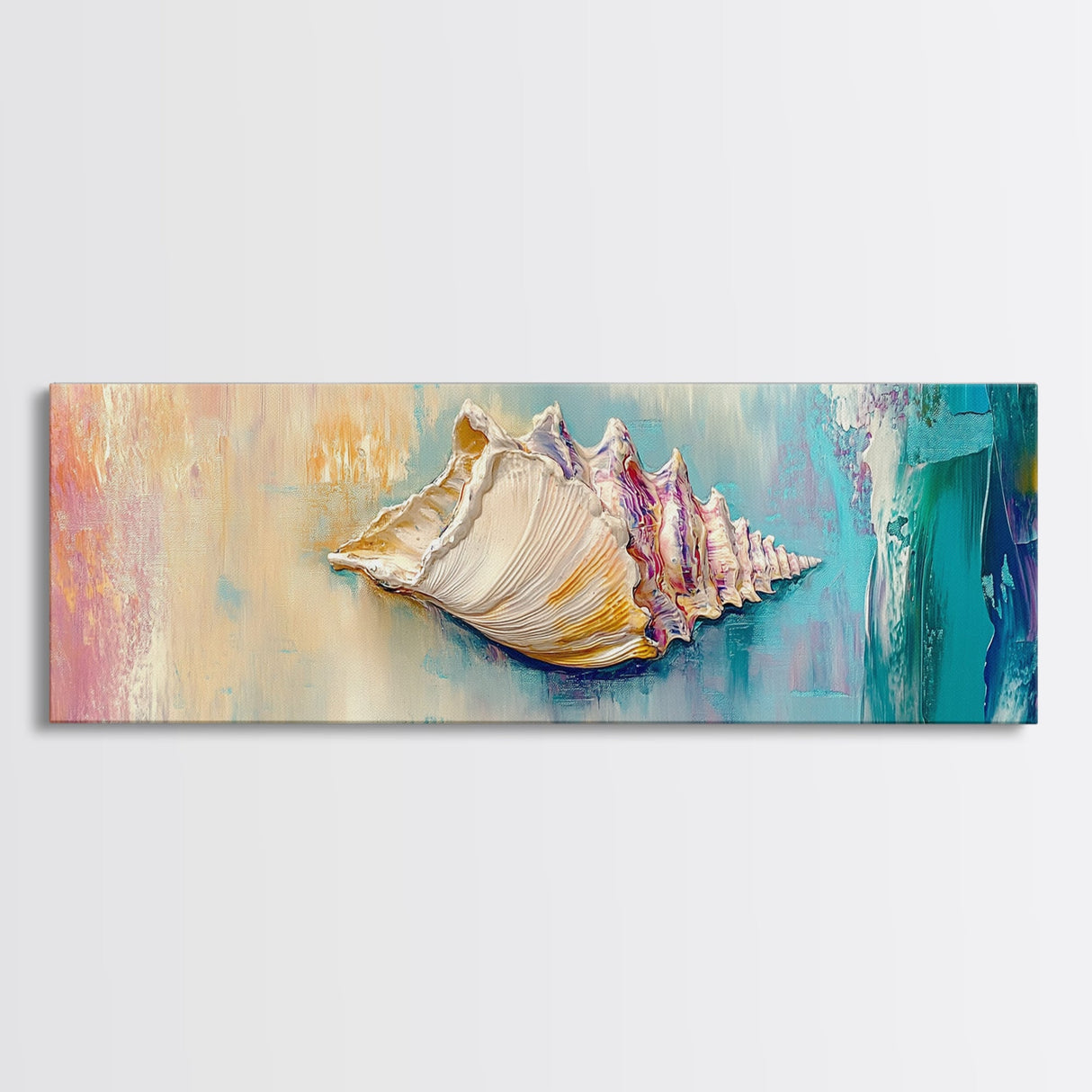 Textured Seashell Framed Canvas Print Beach House Decor, Coastal Wall Art, Pastel Ocean Painting, Nautical Theme, Home Decor