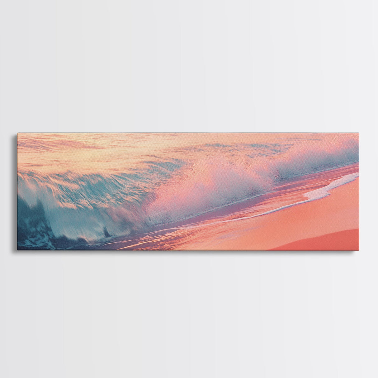 Pink Ocean Waves Canvas Print Coastal Wall Art, Beach Sunset Artwork, Modern Seascape Painting, Home Decor, Living Room Art